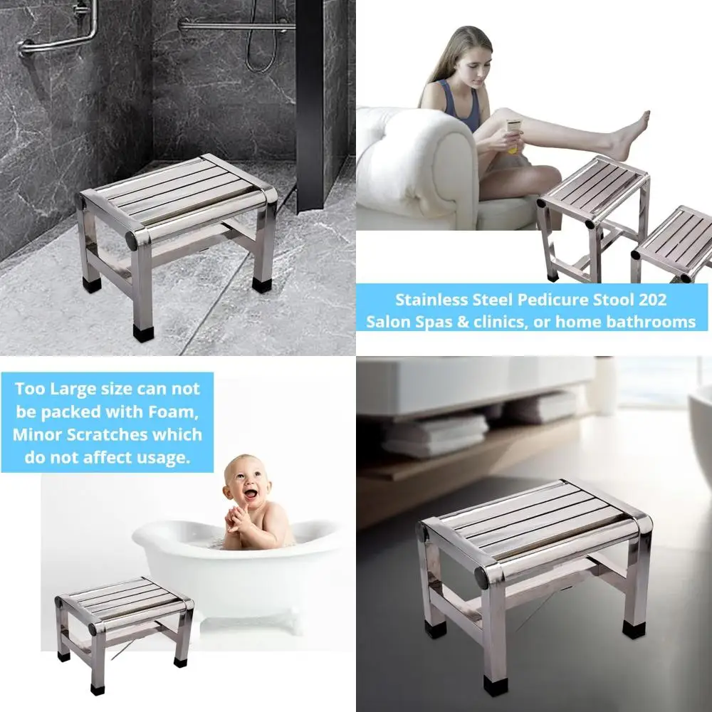 

Stainless Steel Shower Bench, Durable Bathroom Stool for Bath, Shaving, and Pedicure, 12.3 High, Handcrafted Spa Seat