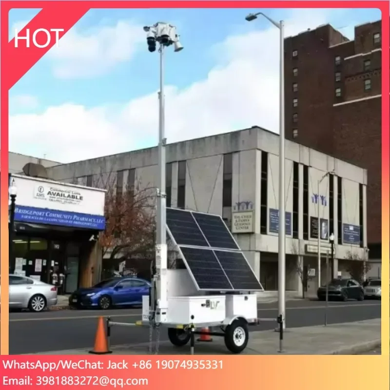Solar-Powered Surveillance Trailer With  Security Camera 4K Wifi CCTV Tower Remote Monitoring For Mining Site