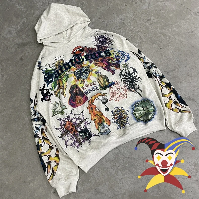 24FW Vintage Graffiti Saint Tears Hoodie Men Women Best Quality Streetwear Destroy Pullover Oversized Hooded