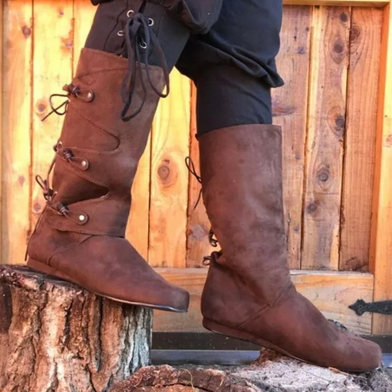 Mittelalterliches Wikinger-Kostüm, Retro-Männer, Ritterstiefel, Larp-Schuhe, PU-Leder, Krieger, Cosplay, ausgefallene Karnevalsparty, Anime-Schuhe, nordisch