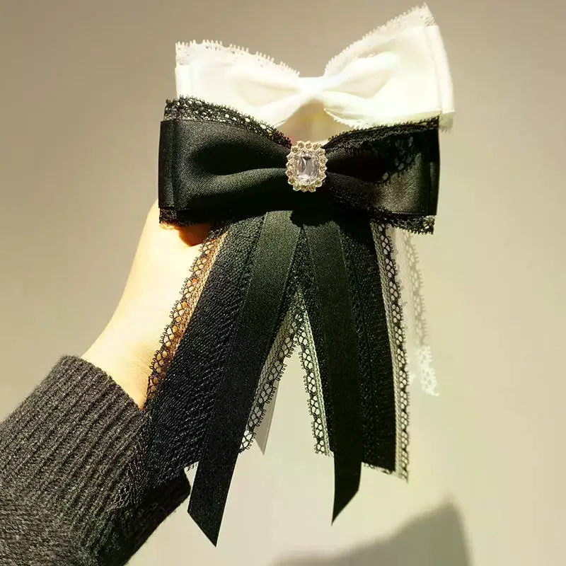 Black Lace Bow Brooch Retro Elegant Neck Tie Brooch Mourning Brooch Shirt Collar Pins Necktie Jewelry Accessories