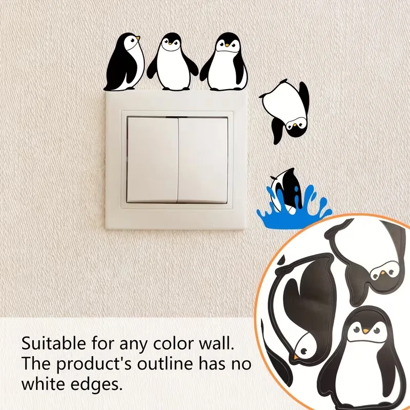 1 cute and funny 5 penguin diving switch stickers, self-adhesive wall stickers for living room and bedroom background decoration