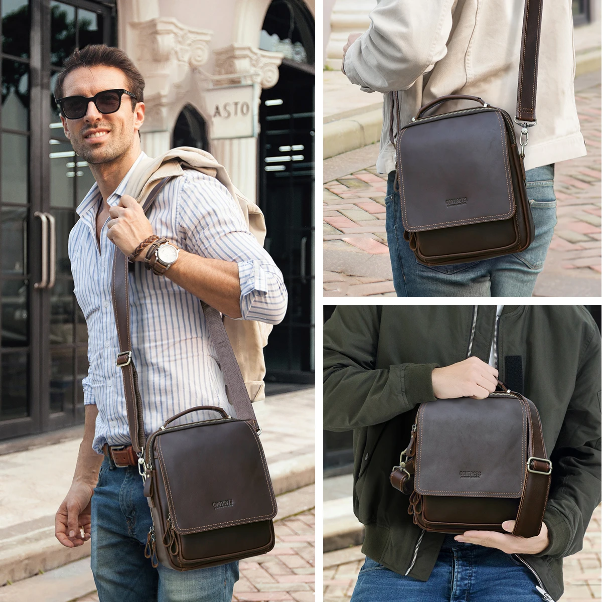 Imagem -06 - Geniune Couro Masculino Crossbody Bolsas de Ombro Multi-função Tote Moda Negócios Viagem Homem Mensageiro Grande Capacidade Bolsas