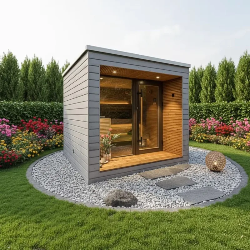 Multiple Optional Sizes Square Outdoor Sauna Room Customizable Dimension For Different Outdoor Space