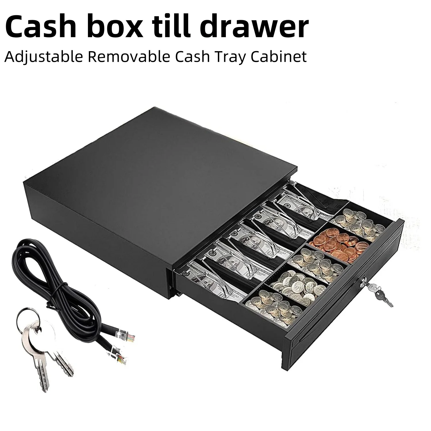 BRIEFNESS Cash box till drawer Black cash register Adjustable removable cash tray cabinet Can be opened via PC or printer