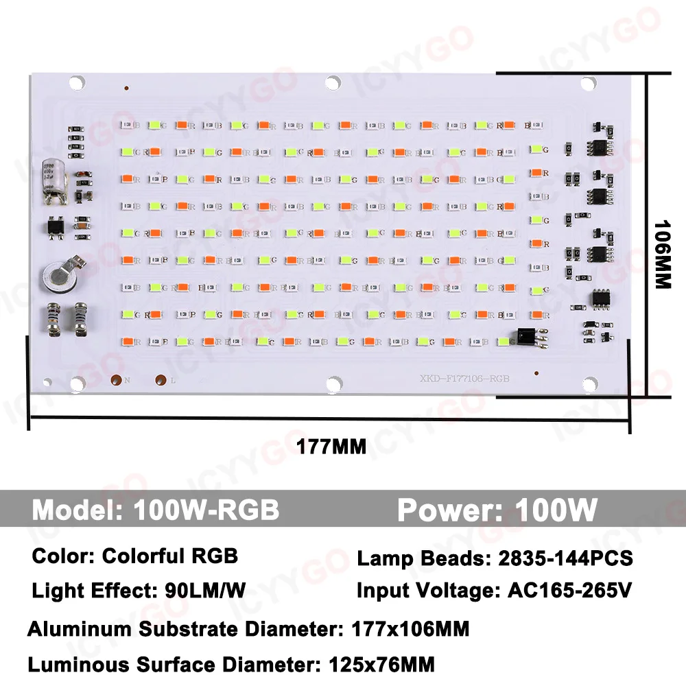 Imagem -05 - Placa de Fonte de Luz Rgb Led 20w 30w 50w 100w Ac220v sem Driver Smd2835 Holofote Externo Painel de Holofote de Jardim