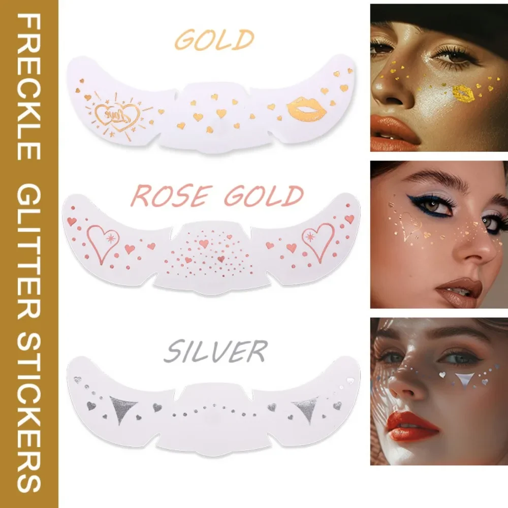 6Pcs/Set Glitter Skincare Freckles Face Tattoo Sparkle Temporary Tattoo Bow Love Kiss Makeup Patch Valentine's Day Face Tattoo