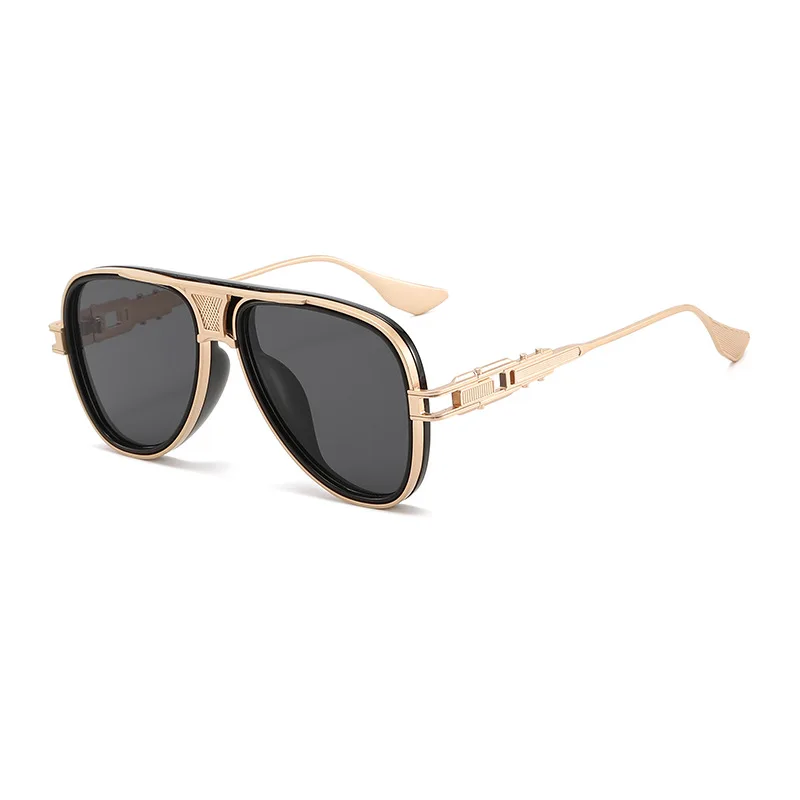 New Large Frame Sunglasses Retro Punk Style Metal Temples Sun Protection Aviator Sunglasses Fashionable Sunglasses for Men