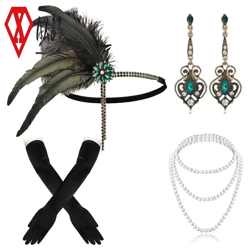

AX83-Beaded Headband Earings Great Gatsby Charleston Dress Costume Props Reusable For Party