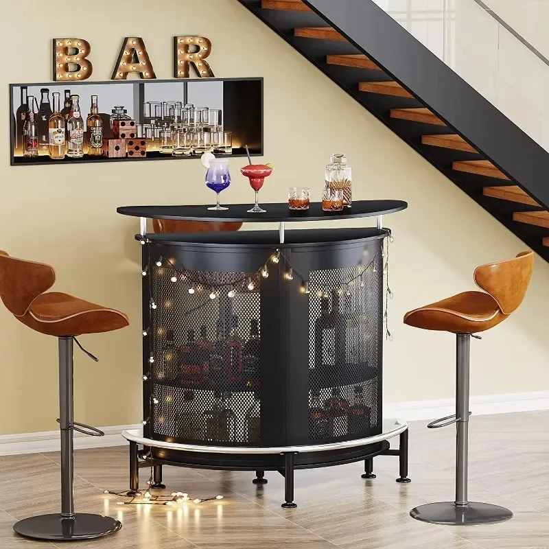 Outlet mobile Half Round Industrial Furniture Liquor Coffee Bar cart Corner Stand Cabinet Storage wine rack for Home Kitchen Pub