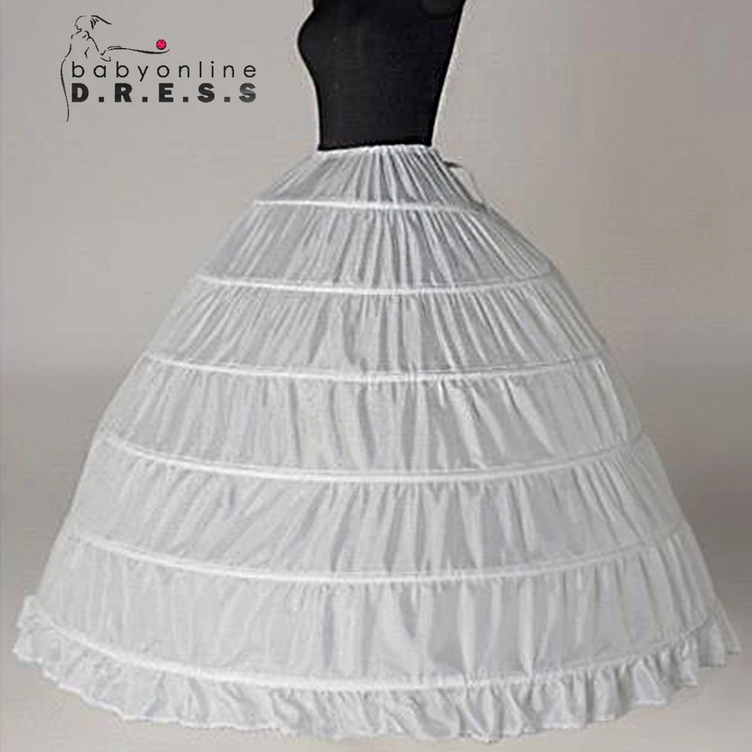 BABYONLINE 6 Hoop Crinoline สีดําสีขาวยาวงานแต่งงาน Petticoat ชุดบอลชุดกระโปรงกระโปรงครึ่ง Slips อุปกรณ์จัดงานแต่งงาน