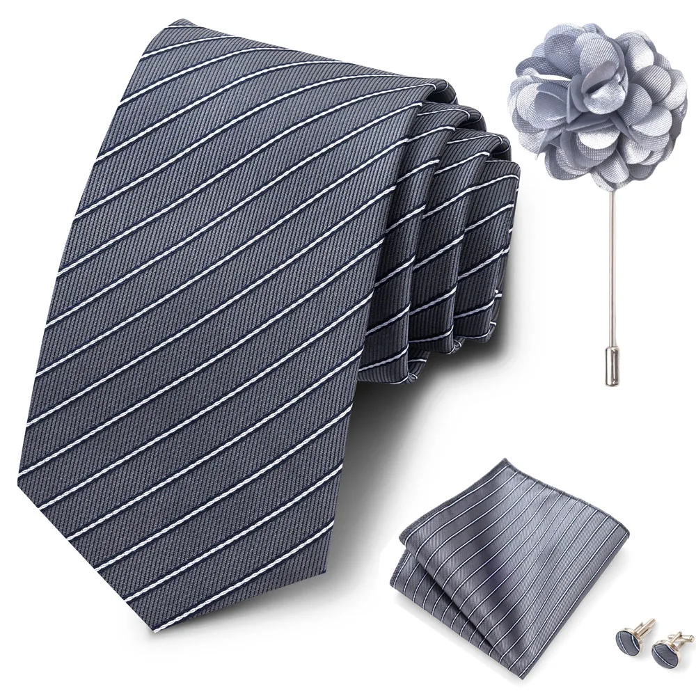 Großhandel Mode 8 cm Krawatten-Set, Krawatte, Einstecktuch, Manschettenknöpfe, Anstecknadel, Lila Paisley, Herren-Krawatten, passend als Geburtstagsgeschenk – Detail 38