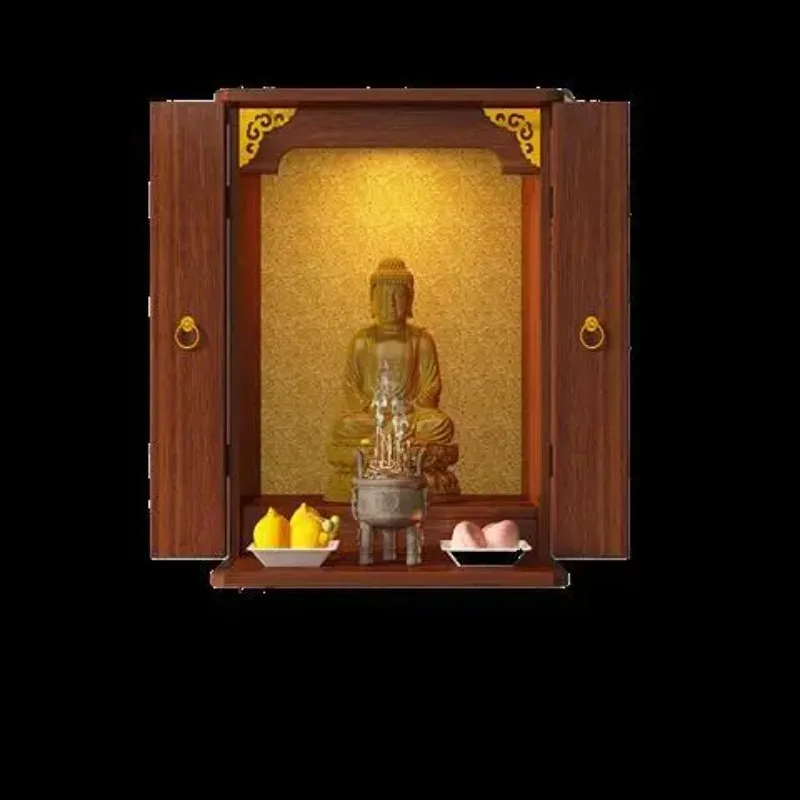 YFY  Wall-Mounted Household Buddha Niche with Door Guanyin Altar God Cabinet Wall Cupboard God Position Worship Table