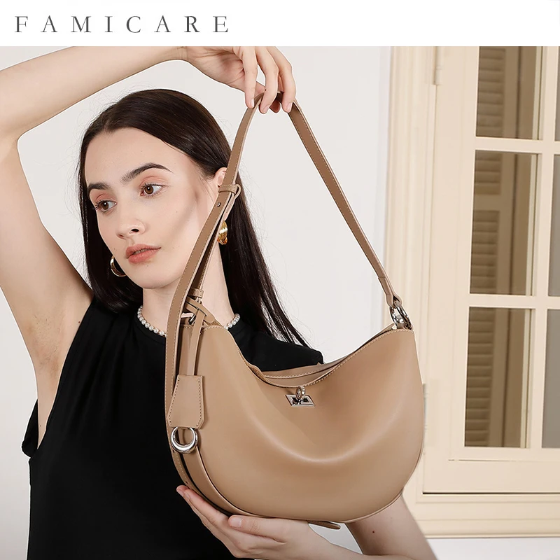 

Autumn New Women's Split Leather Crescent Bag Ladies Fashionable Casual Single Shoulder Crossbody Girls Armpit Dumpling Handbag