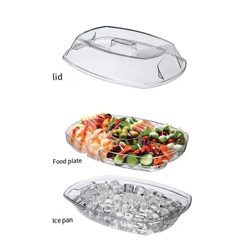 Lightweight Fruit Ice Serving Tray Chilled Veggie Tray With Lid Clear Ice Serving Bowl Appetizer Platter For Cold Cuts Seafood