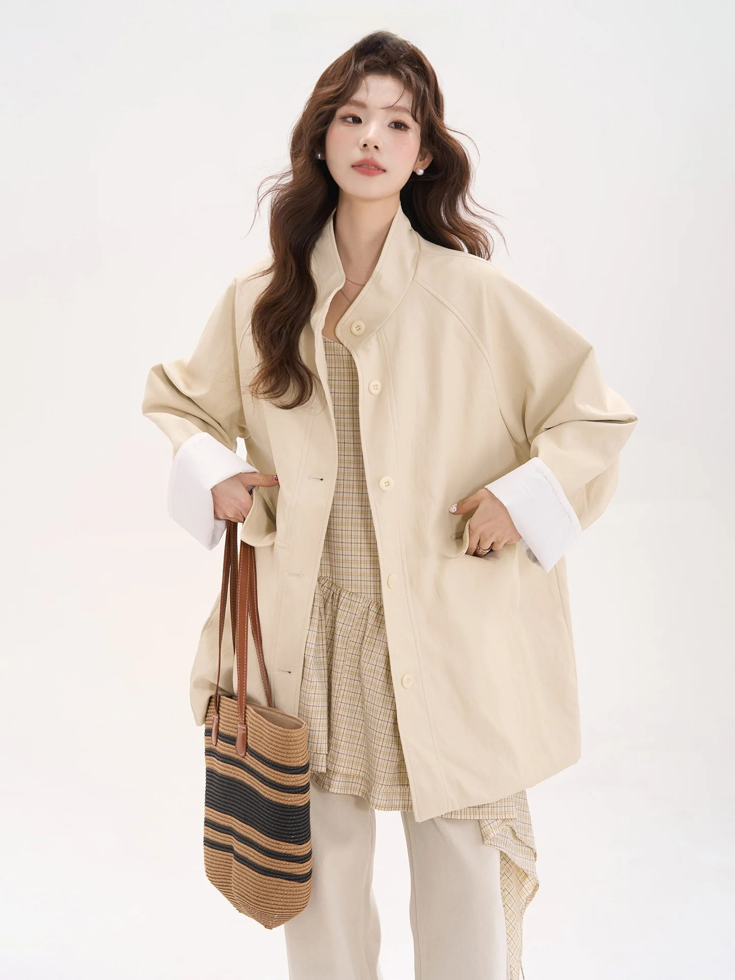 Manteau mi-long en cuir PU pour femme, coupe ample, couleur exceptionnelle, collection Printemps