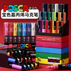 Uni POSCA Marker Pen Set ,PC-1M 3M 5M 8K 7/8/12/15 pinturas con pigmentación Acrylic plumones colores For School Office Painting