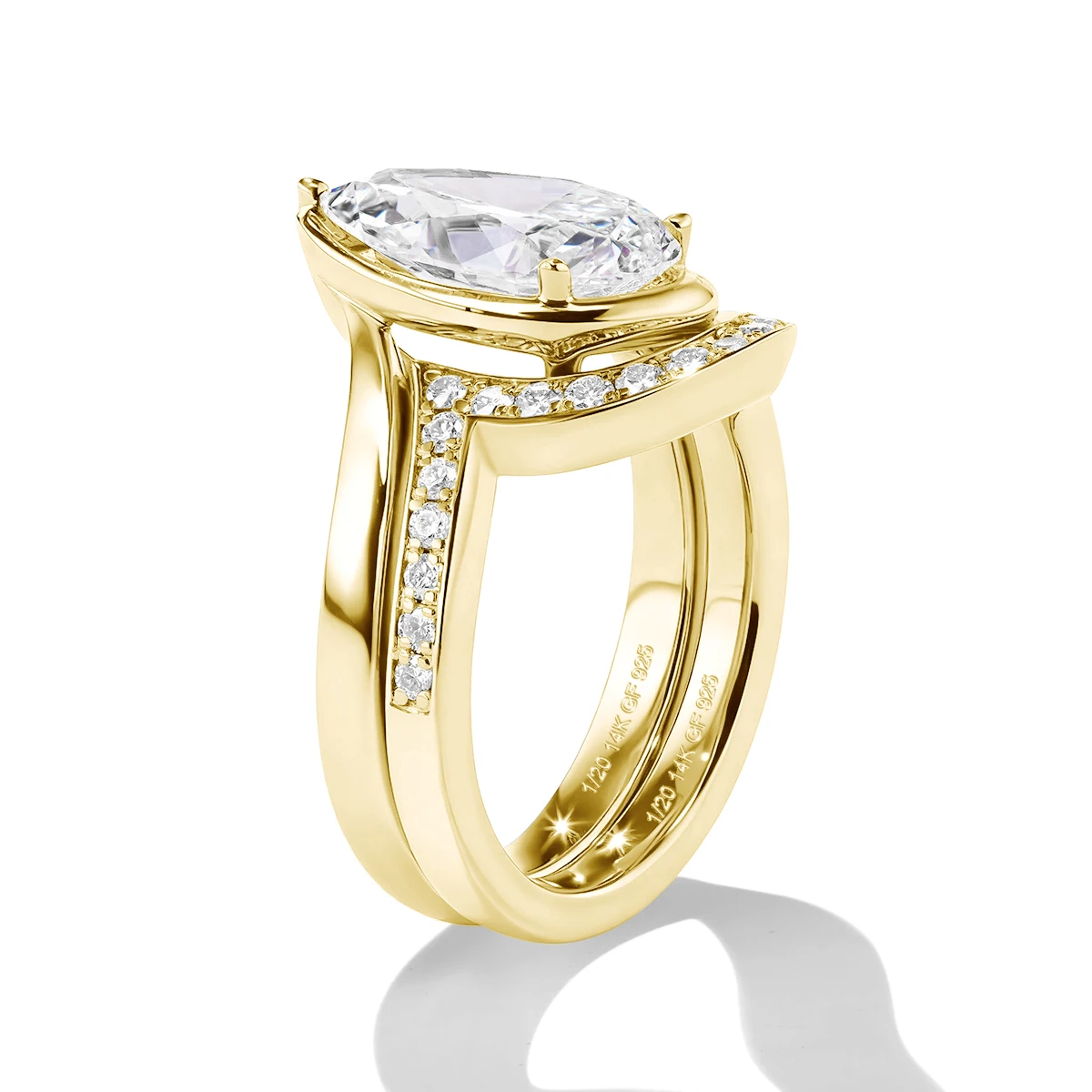 3CT Pear Shape Moissanite Wedding Bands Real 14K Gold Filled Stackable Curved Bridal Set Ring Proposal Jewelry for Women
