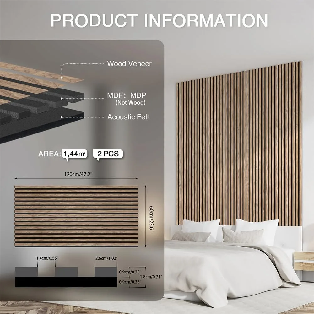 لوحة حائط خشبية مقاس 47.2 × 23.6 (15.5 قدم مربع) | ألواح حائط عازلة للصوت وصوتية للديكور الداخلي | الألواح الخشبية للجدار