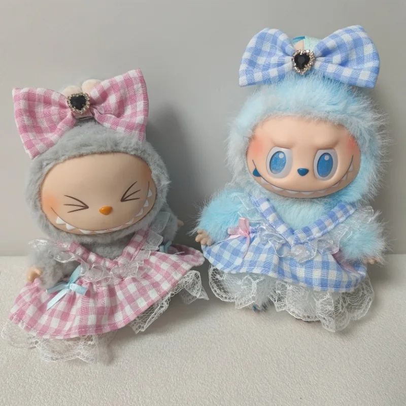 

Labubu 1st 2nd 3rd Gen Cute Plaid Dress Outfits Bow Decorated Lace Trimmed Clothes For 15/17cm Dolls