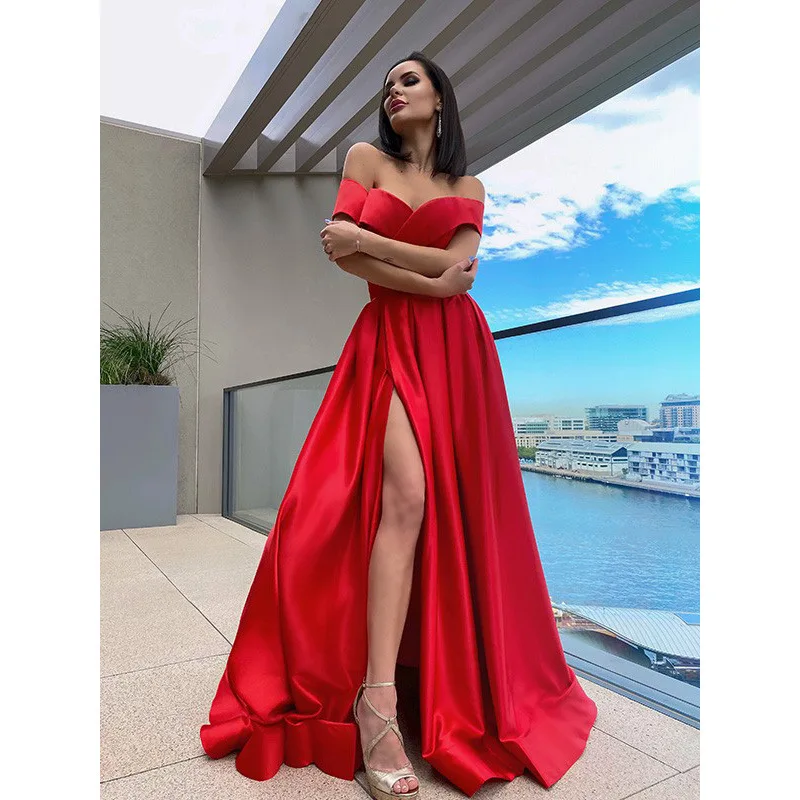 Vestidos de dama de honra de um ombro vermelho, Split Sexy Long Robe, Doce Memória, Noiva Convidado, Formatura, Graduação, Festa de Casamento, Novo