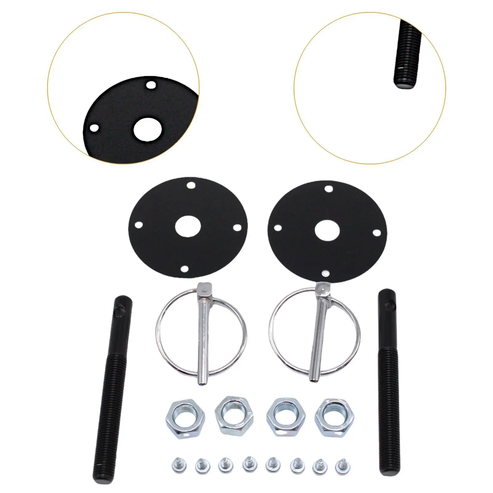 Engine Hood Pin Plate Latch Upgrade Kit with Mounting Hardware for Car Hood Accessories Exterior Bonnet Tuning Universal Fit