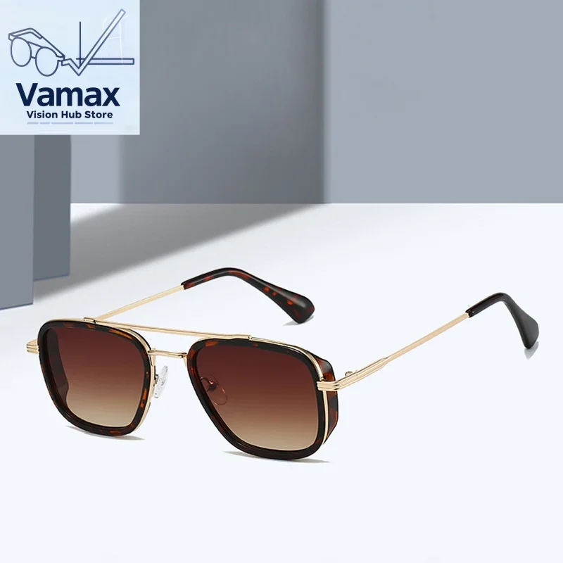 

VAMAX Retro Aviator Sunglasses, Double Bridge Square Frame UV400, Unisex Driving Fashion