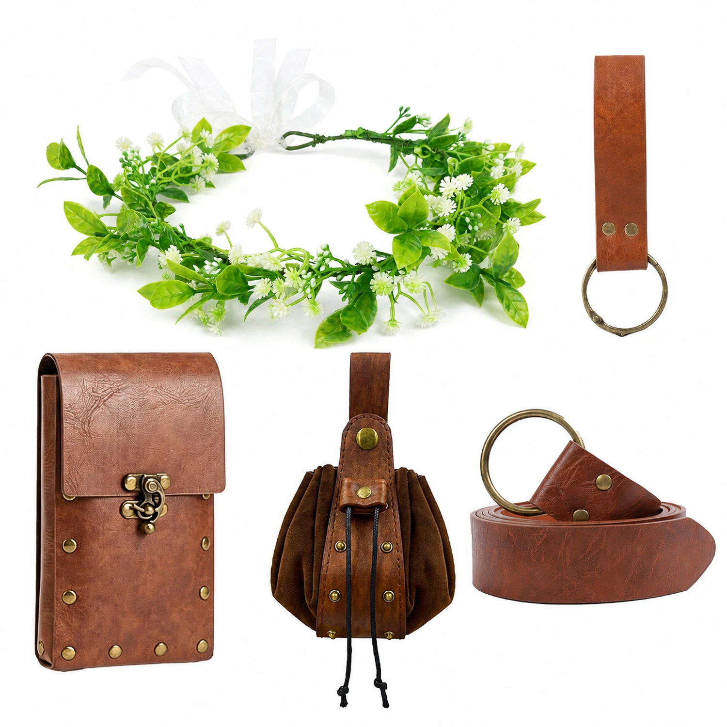 Medieval role-playing accessory set with a leather pouch for magic potion bottles, perfect for Renaissance fairs and Halloween c