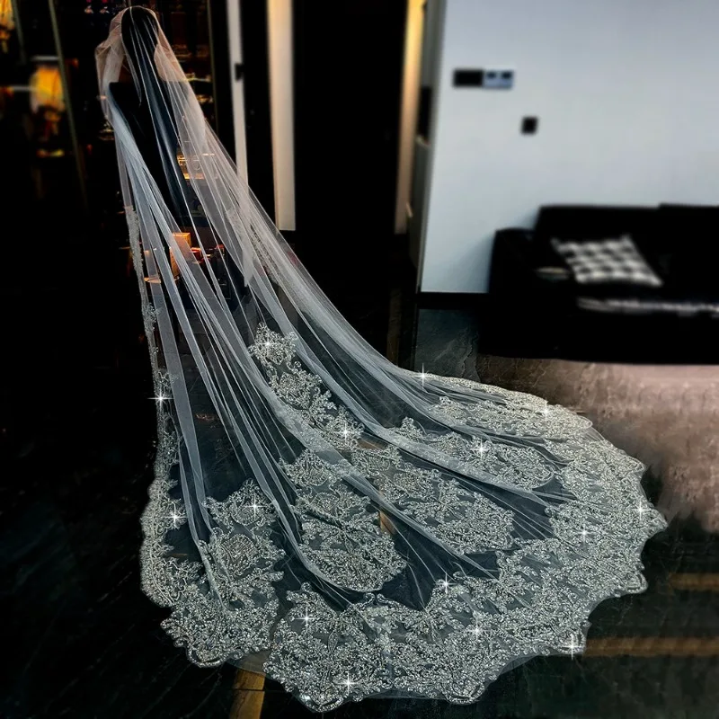 High-end heavy industry bead embroidery veil bridal wedding long trailing veil accessories