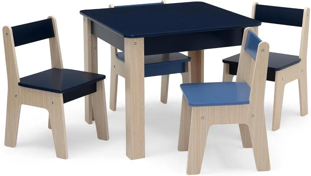 

GapKids Table and 4 Chair Set - Greenguard Gold Certified, Navy/Natural Study Table for Kids