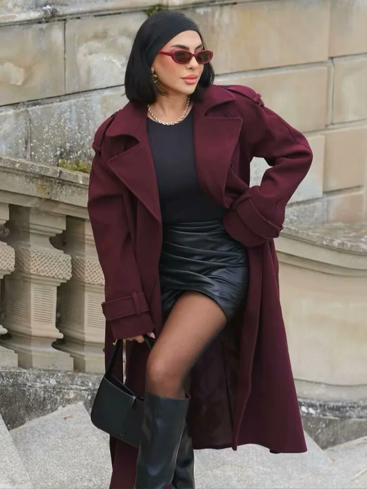 HH Women 2025 Winter Classic Fashion Woolen Double-breasted Windbreaker Jacket Coat Female Casual Belt Pocket Streetwear Jacket