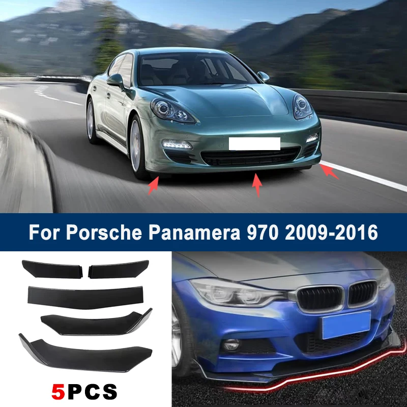 

Adjustable 5Pcs Sectional Front Spoiler Lip For Porsche Panamera 970 2009-2016 Front Bumper Splitter Car Exterior Sport Body Kit