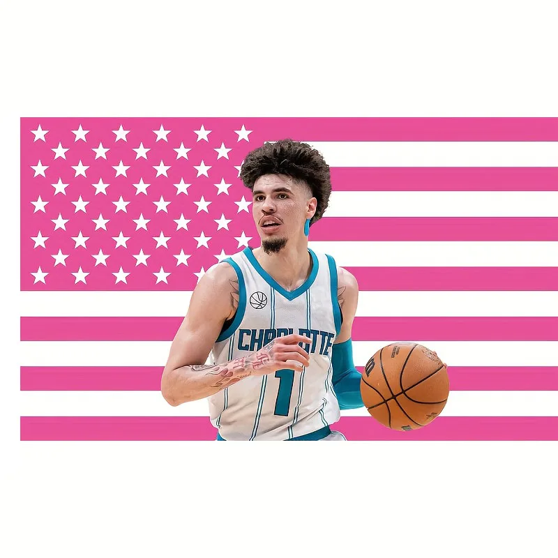 Lamelo Pink Ball American Flag Hanging - Decor for Bedroom, College Dorm & Outdoor Party