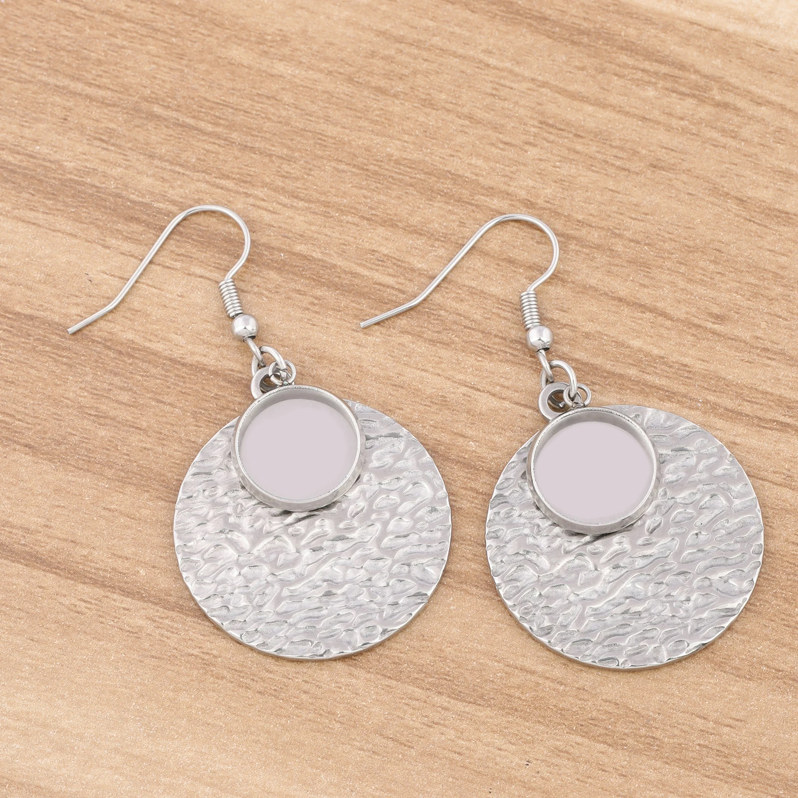 6pcs Stainless Steel Stamped Plate Earring Base Blanks Fit 12mm Cabochon Earrings Bezel Setting Trays Diy Jewelry Findings