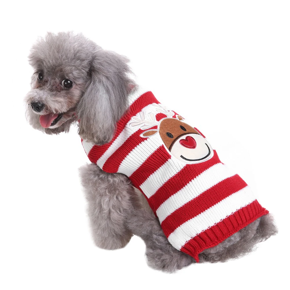 

Christmas Pet Knitted Sweater Turtleneck Dog Winter Coat Puppy Clothes Festive Elk Print Stretchable Costume Xl Size