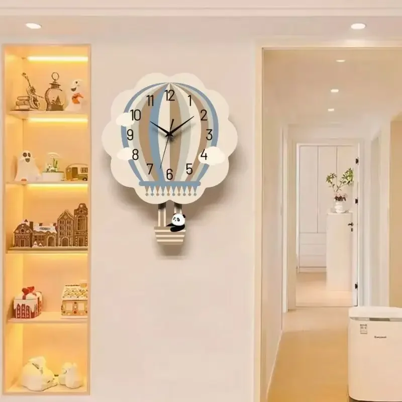 

z 50X40cm Cartoon hot air balloon hanging wall clock living room children's room art simple silent Anti-crystal porcelain mirro