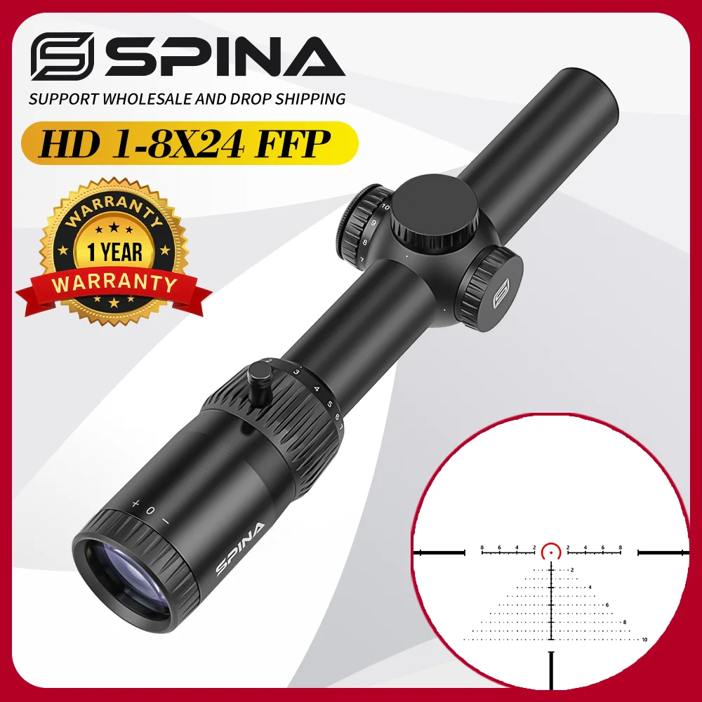 

SPINA OPTICS NovaForce 1-8X24FFP IR Rifle Scope Sight- 1-8x True 1x FFP, 11-Level Red, .308/.338 Recoil Proof Tactical&Hunting