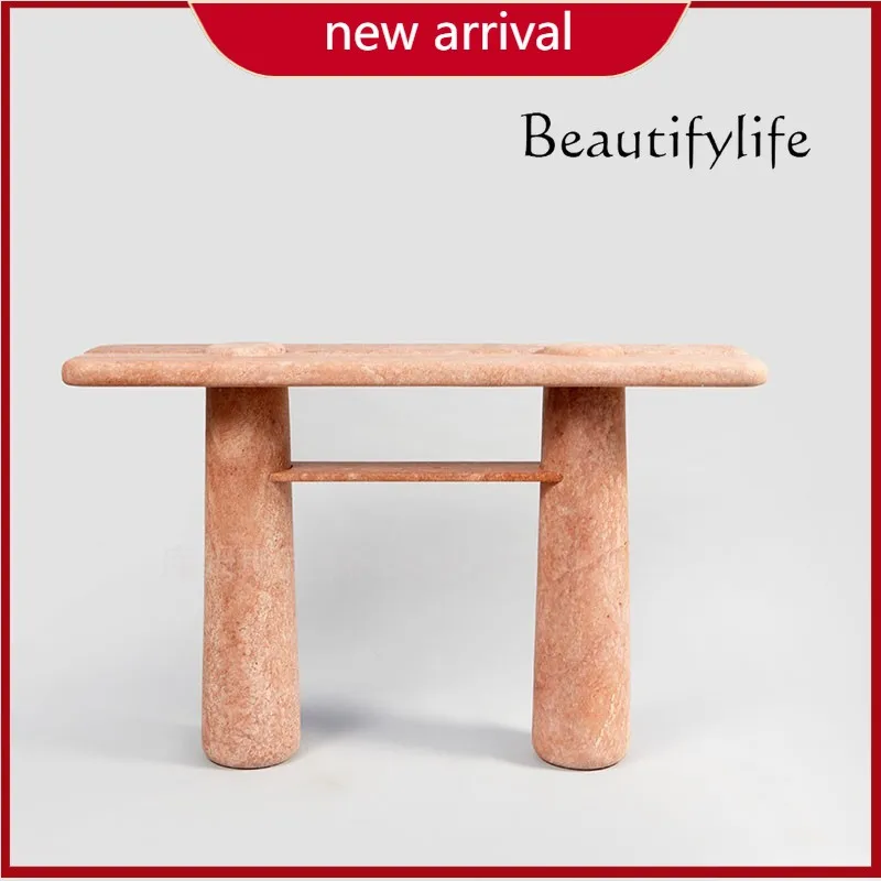 

X C Natural Marble Designer Villa Living Room Home Entrance Foyer Entrance Table Retro Red Travertine Entrance