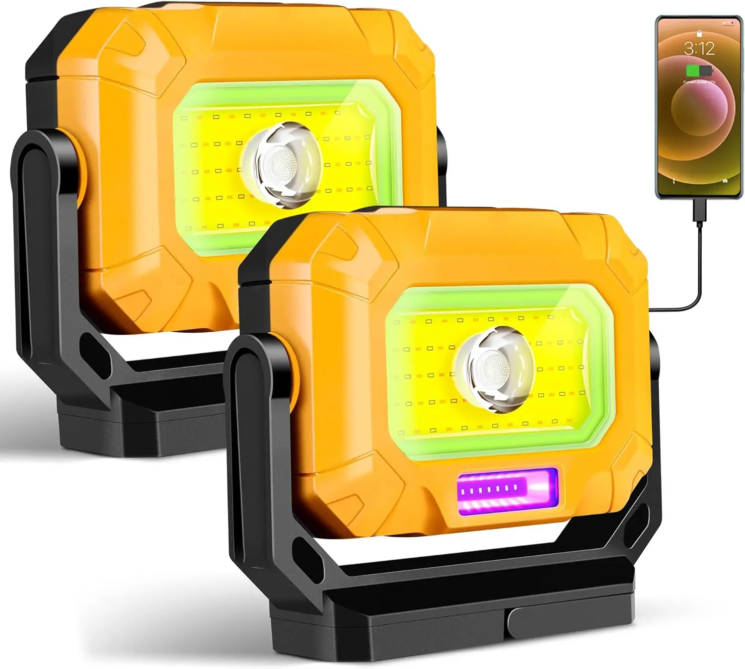 

Комплект из 2 магнитных рабочих фонарей, светодиод 1500 лм с 360 градусами ° Вращающаяся подставка и крючок, перезаряжаемая для ремонта автомобилей/аварийного/кемпинга