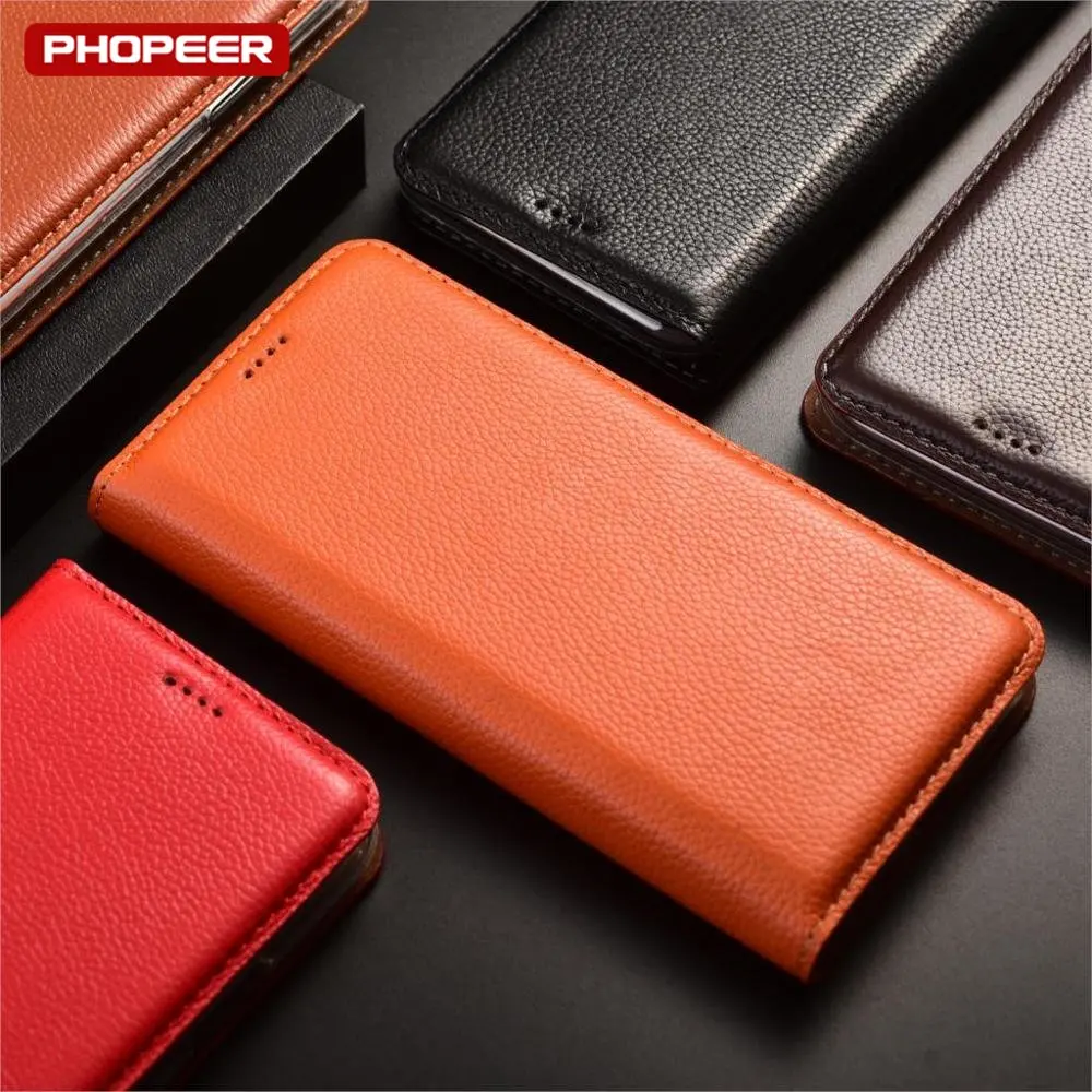 Litchi Pattern Genuine Leather Case For XiaoMi Poco M5 M5S M4 M3 M2 F1 F2 F3 F4 GT Pro Book Style Flip Cover Cases