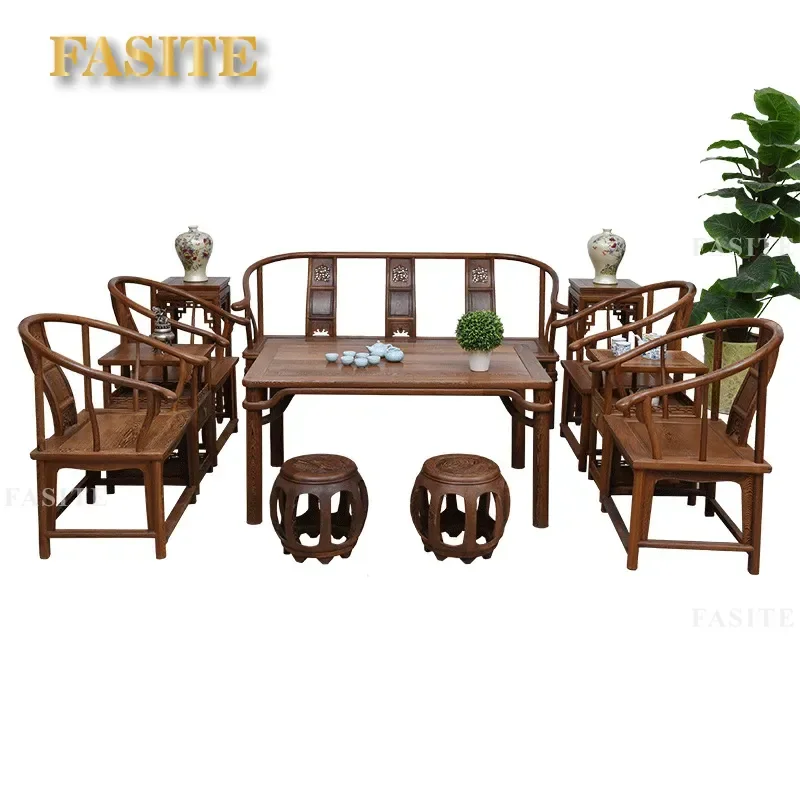 For Chinese Style Living Room Solid Wood Sofa and Chair Set Mahogany Chicken Wing Wood Armchair with Backrest Durable