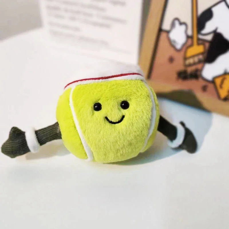 10cm Green Little Tennis Sport Ball Plush Toy with Two Arms Smiling Emotion Face Home Office Decor Plushie Kids Gift