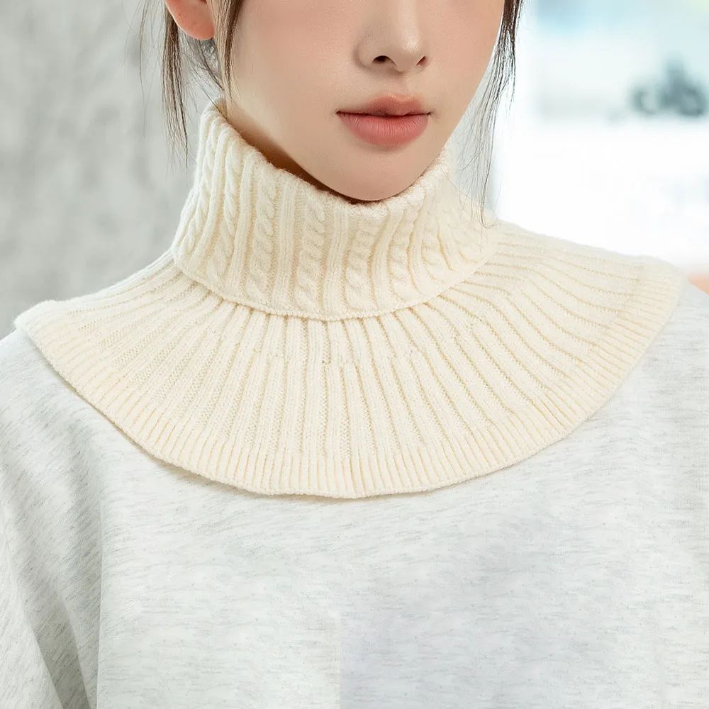 Women Winter Knitted Turtleneck Solid Color Detachable Fake Collar Scarf Warm Windproof Scarf Pullover High Neck Warmer