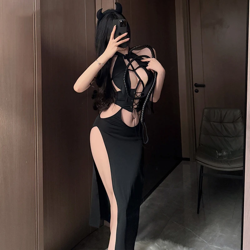 

Sexy Lingerie Cheongsam Drawstring Party Bodycon Dress Backless Anime Halloween Vampire Role-Playing Uniform Sweet Long Dresses