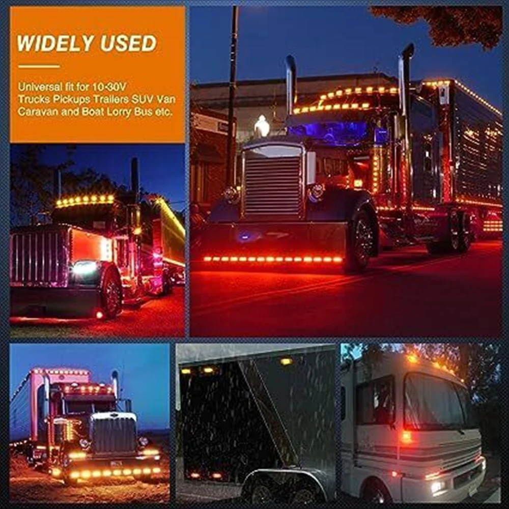 2PCS Truck Trailer Outline Clearance Indicator Light LED 3-sided Side Light Car Side Marker Lamp 12V 24V Taillight for Lorry