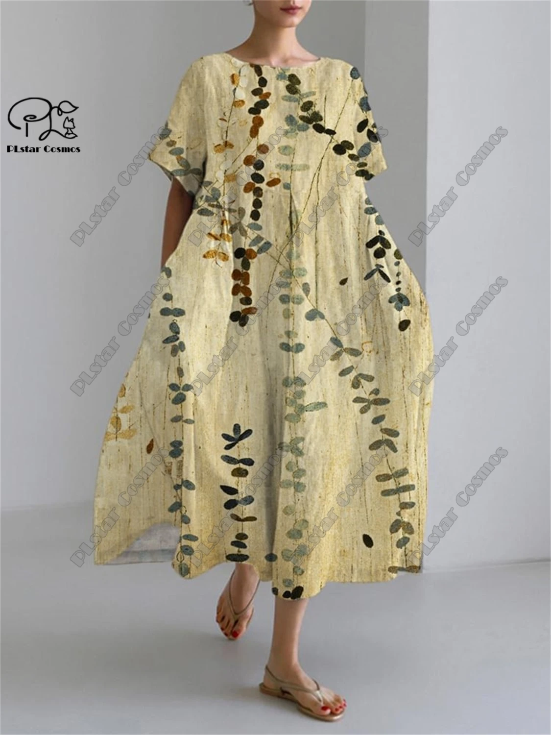 Plstar cosmos 3d impresso retro floral feminino manga curta em torno do pescoço vestido verão casual férias estilo rua série 10