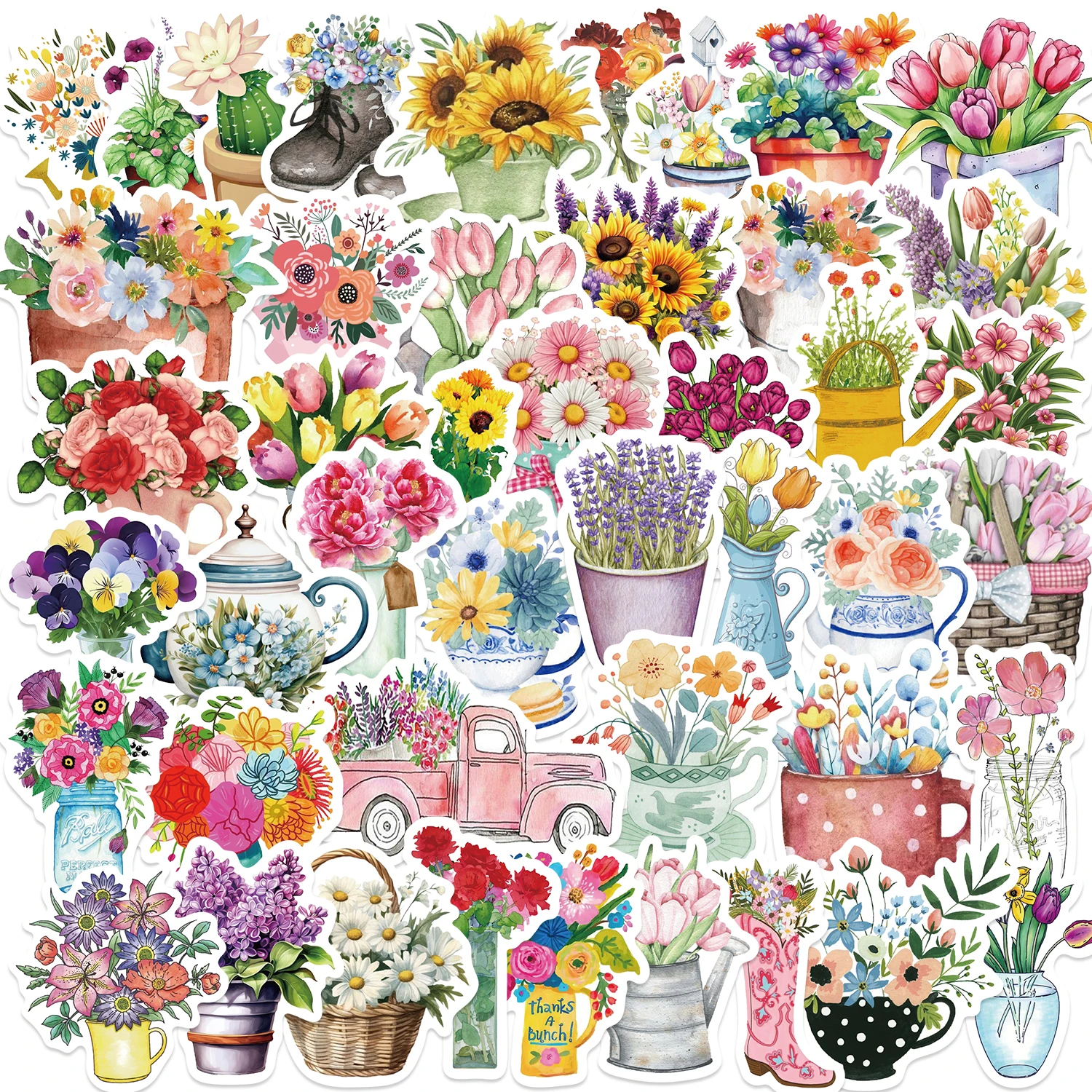 50pcs Ins Style Bouquet Flowers Aesthetic Stickers for DIY Lovers Stationery Suitcase Bottle Phone Laptop Scrapbooking