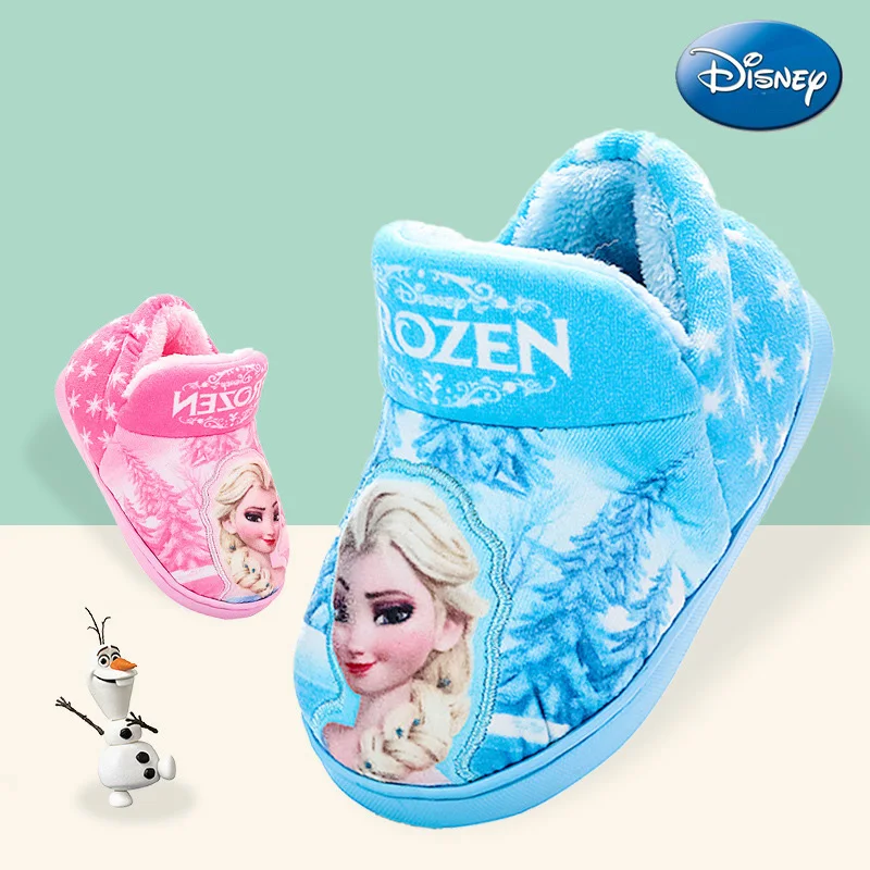 

Disney Princess Cotton Slippers Children Warm Autumn Winter Cartoon Slippers Elsa Baby Platform Pink Blue Purple Shoes Size 16