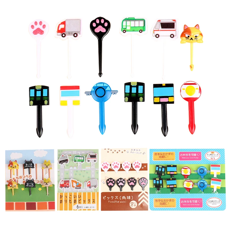 1set Cat Paw Car Frog Fruit Fork Mini Cartoon Children Snack Cake Dessert Food Fruit Pick Toothpick Bento Lunches Party