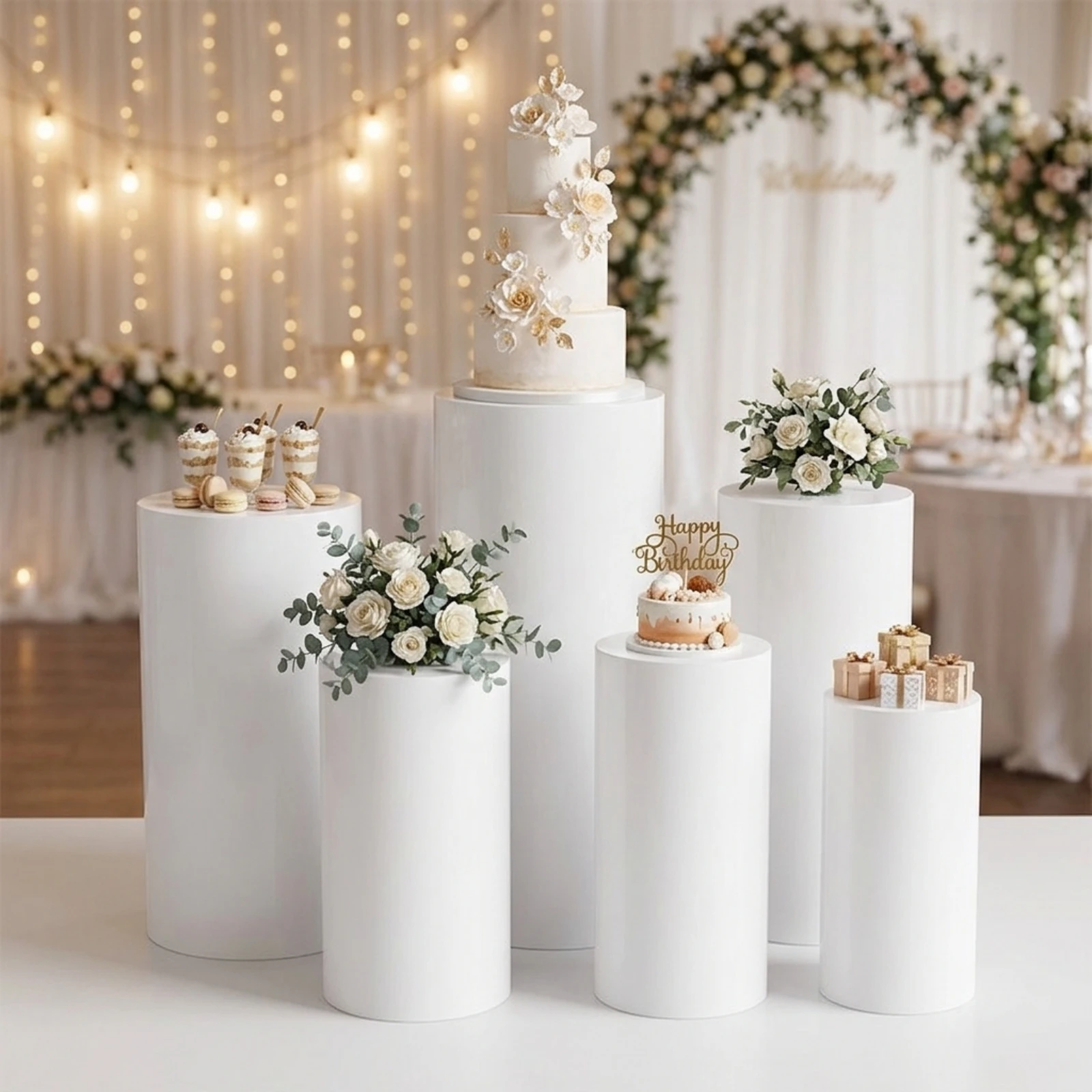 5 Pieces Cylinder Pedestal Cylindrical Display Pedestal Cylinder Stand Round Column Stand Sturdy for Wedding Decorators